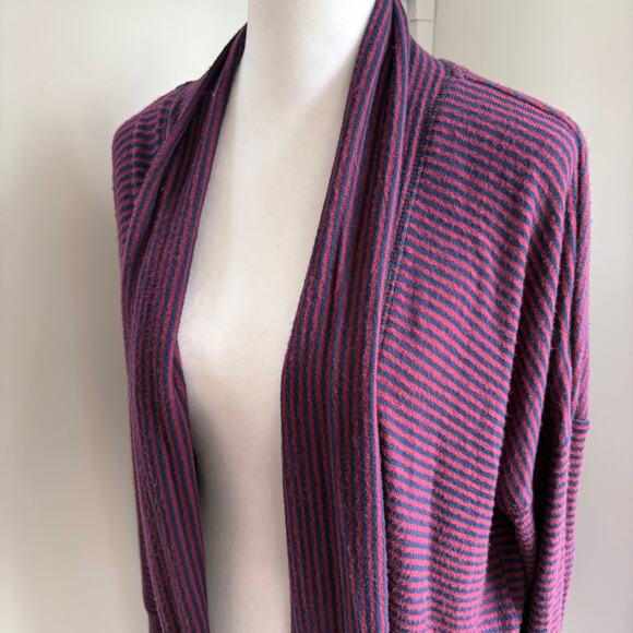 Sundry Striped Red Blue Open Front Sweater Cardigan Sz 1 = Small USA Stretch - Picture 2 of 6